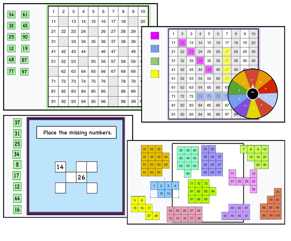 Build fluency with numbers 1-100. Missing numbers, puzzles, games, ideas – print and digital.